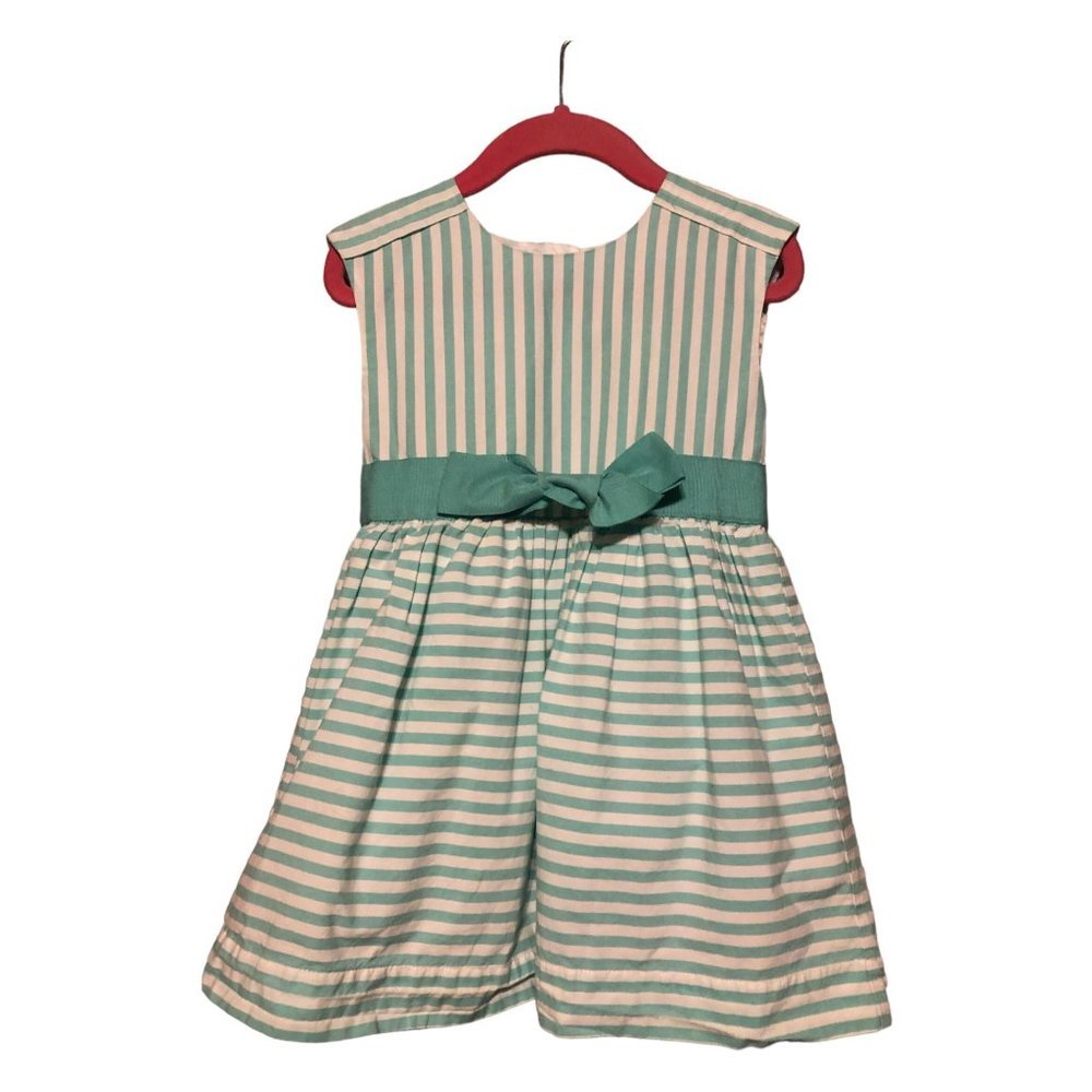 Mint Green & White Striped Ribbon Accent Spring Summer Crinoline Slip Dress 3T